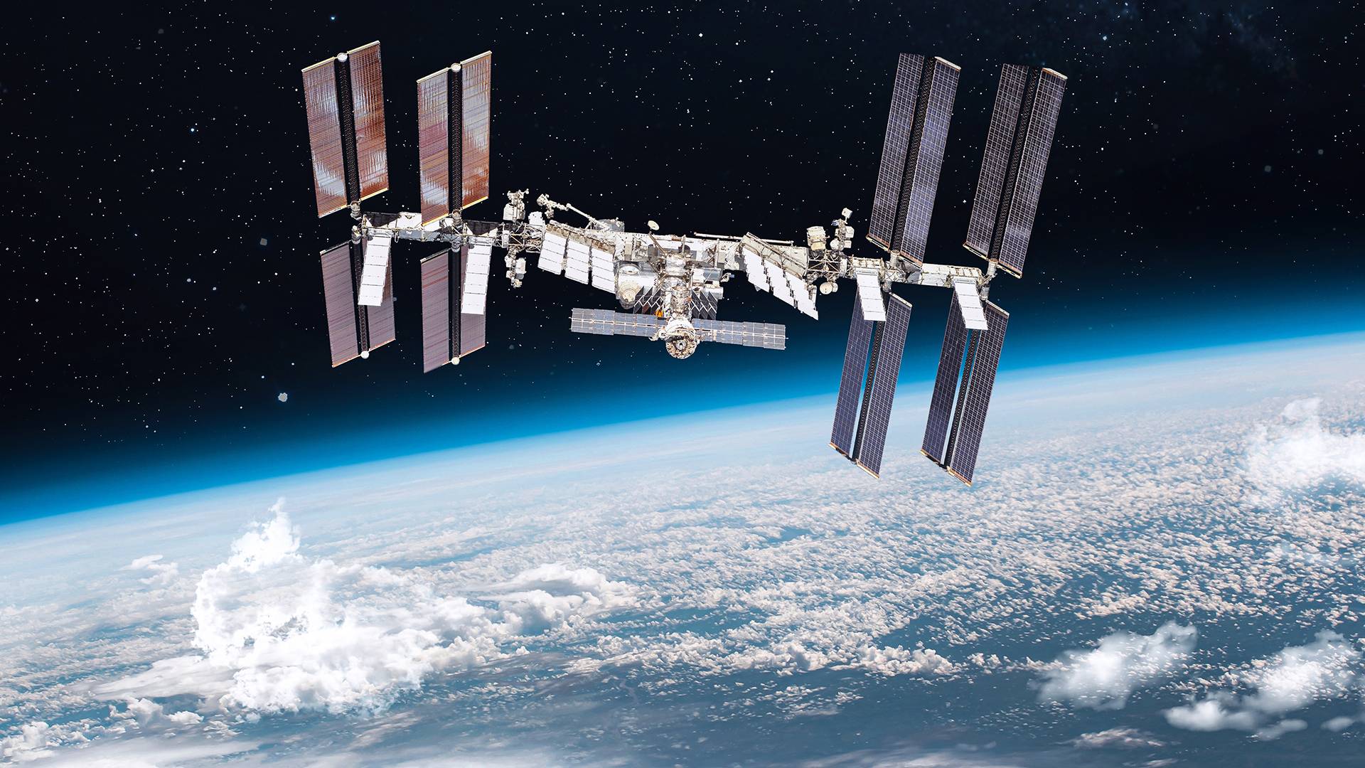 international space station flying in low earth orbit