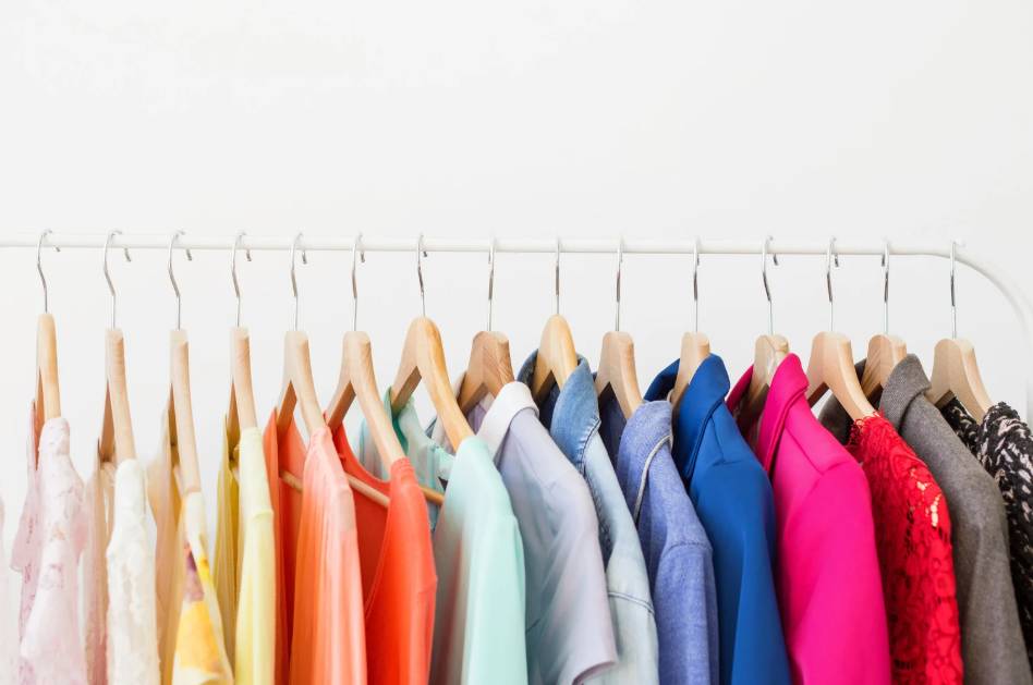 a colorful clothing rack