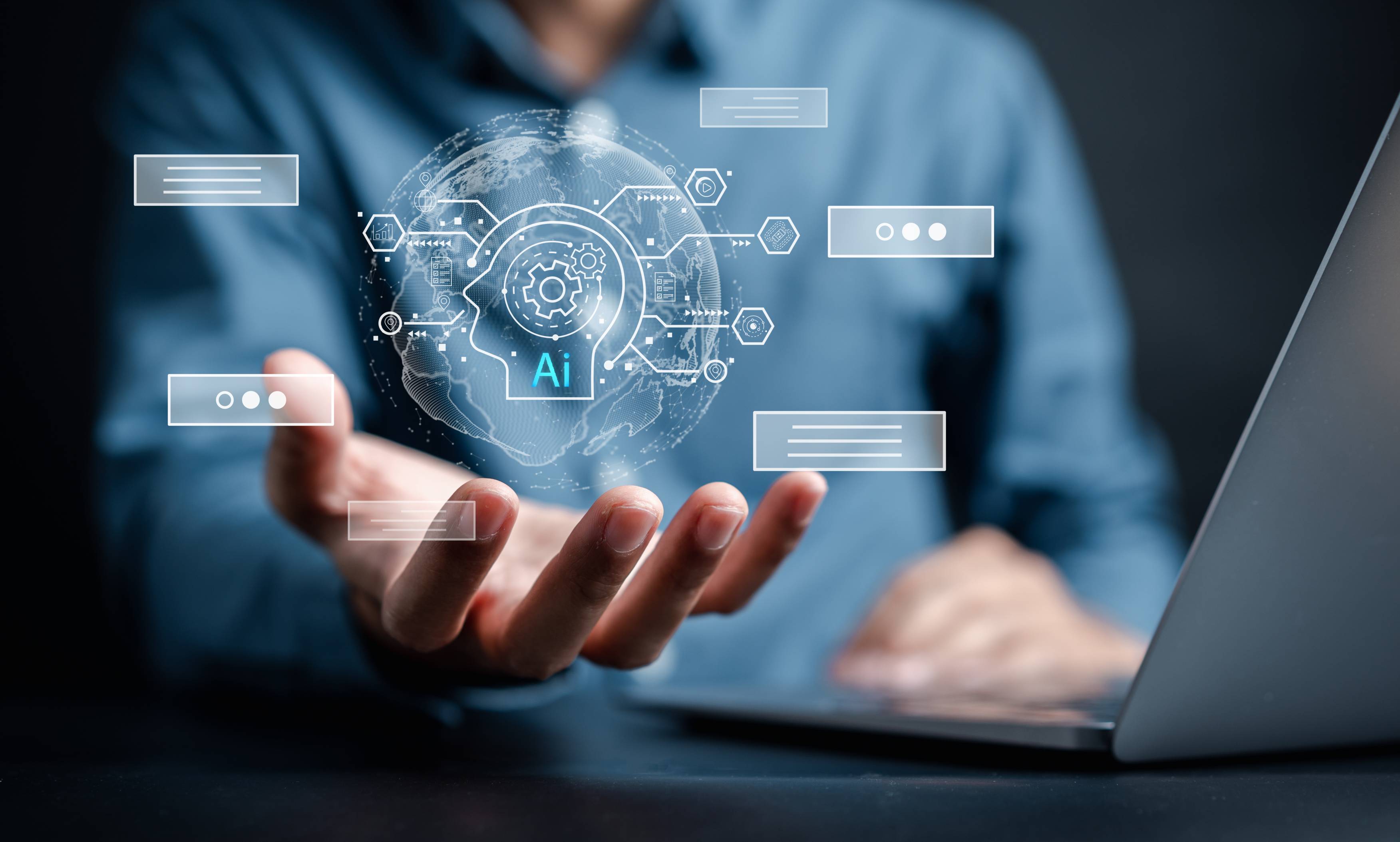 a man holds an ai generated globe in his hands