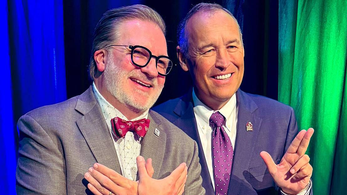 ACC Chancellor Russell Lowery-Hart (left) and President Kelly Damphousse pose for a photo.