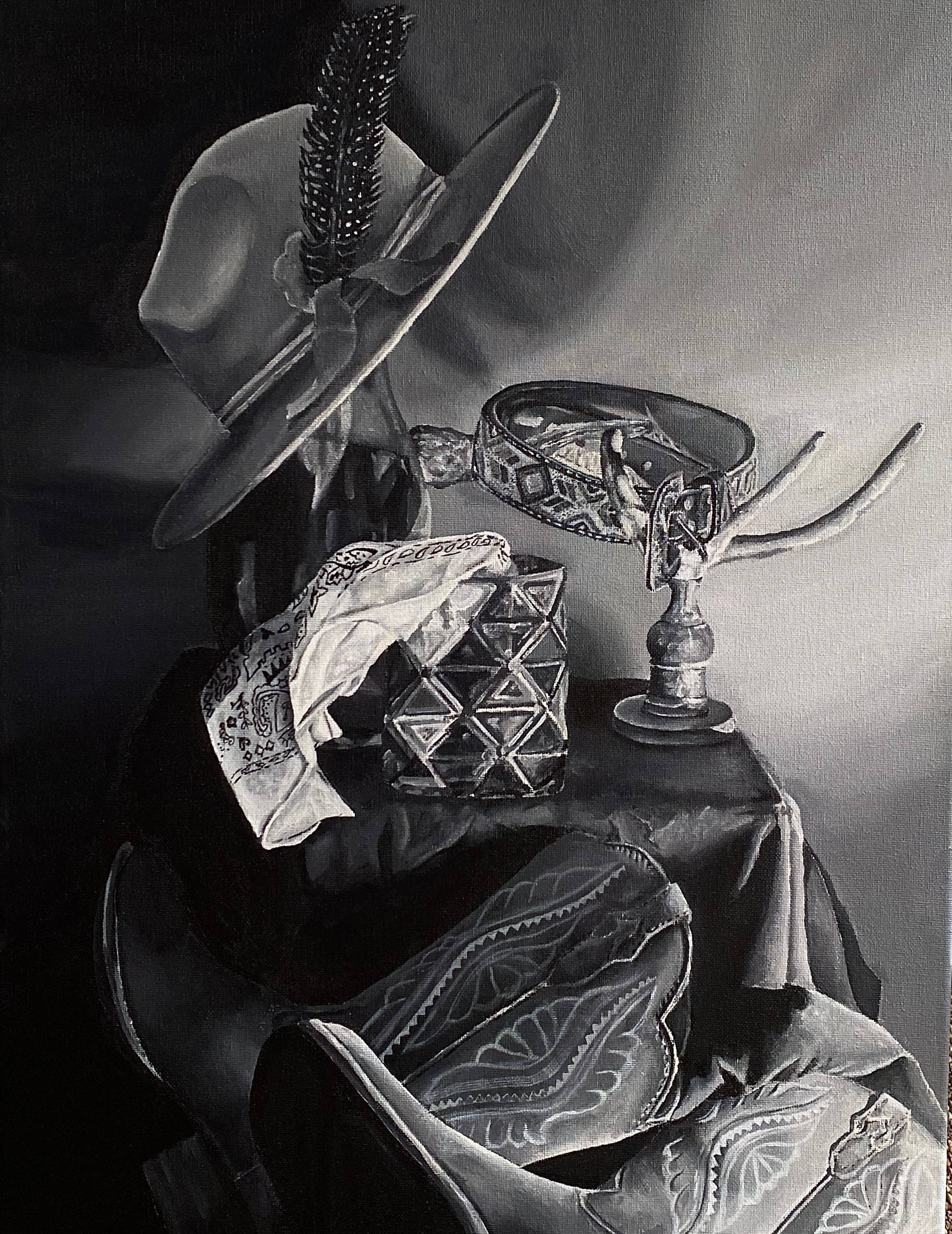 black and white acrylic painting