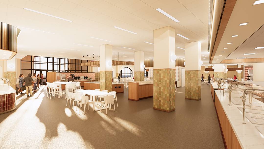 Hilltop Phase II - Rendering dining Inside Dining Hall Looking Towards Entrance 