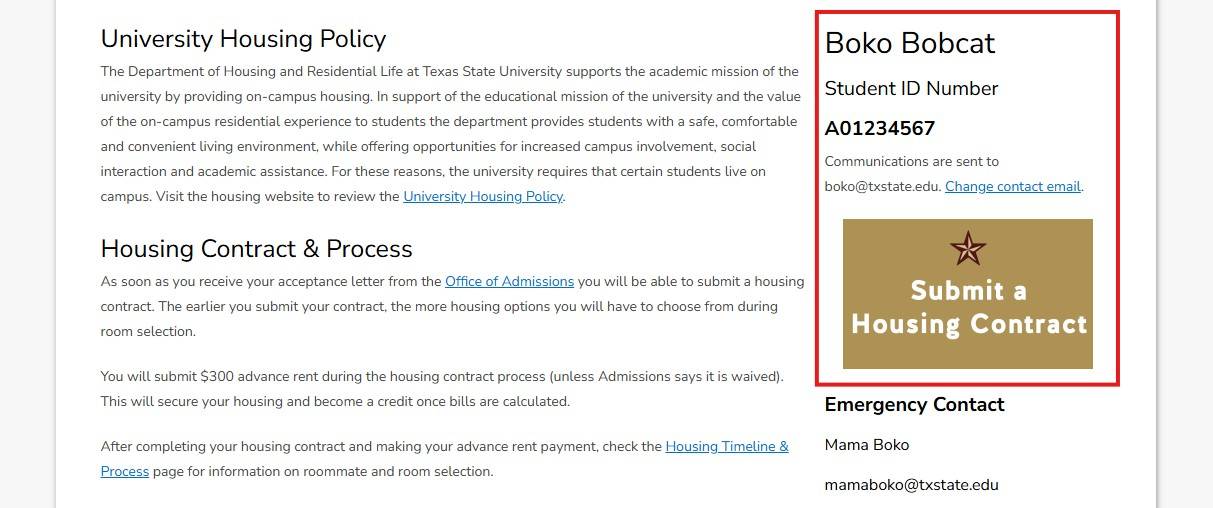 Screenshot of Welcome page in Housing Portal.