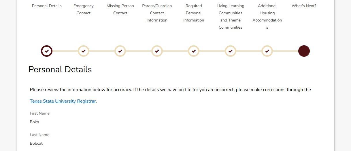 Screenshot of Personal Details page.