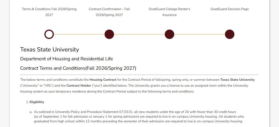 Screenshot of Terms & Conditions page in the Housing Portal.
