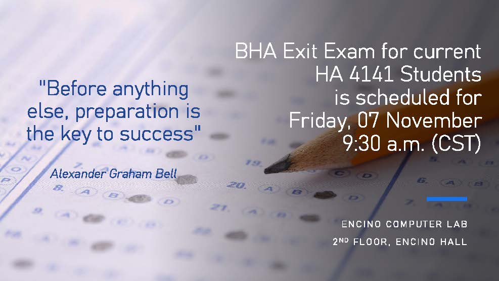 BHA Exit Exam Fall 2025 Announcement