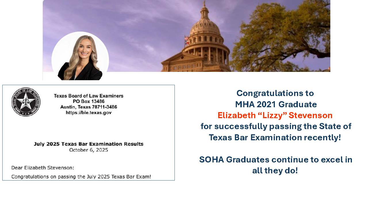 2021 MHA Graduate Lizzy Stevenson Texas Bar Exam Results