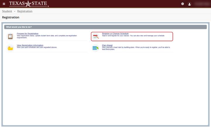 SSB 9 Student Tab select Registration Link