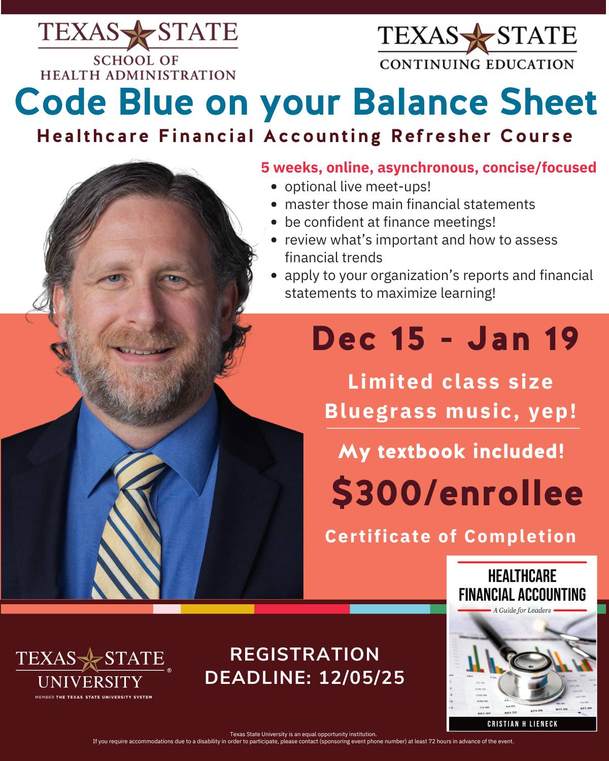 flyer with a man in a blue suit smiling