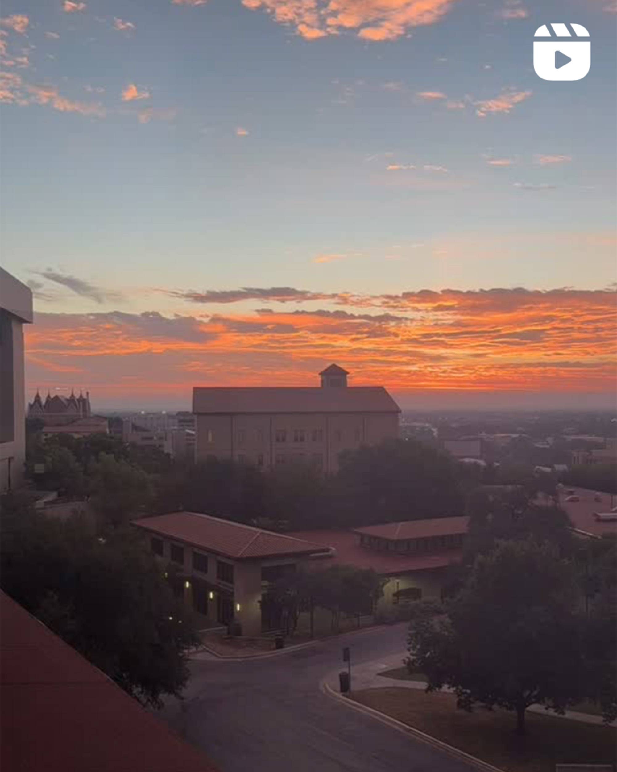 Sunrise over the Texas State University campus
