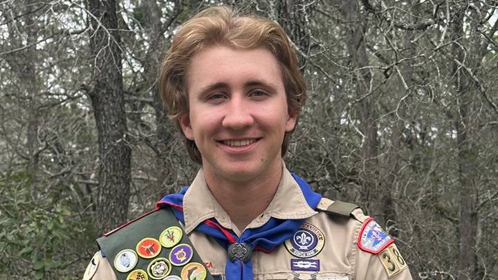 Fischer Marlow poses for a photo in his Eagle Scout gear.