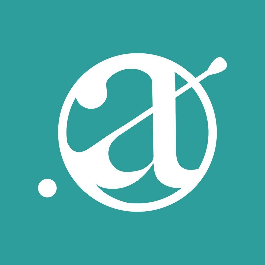 white logo over teal background