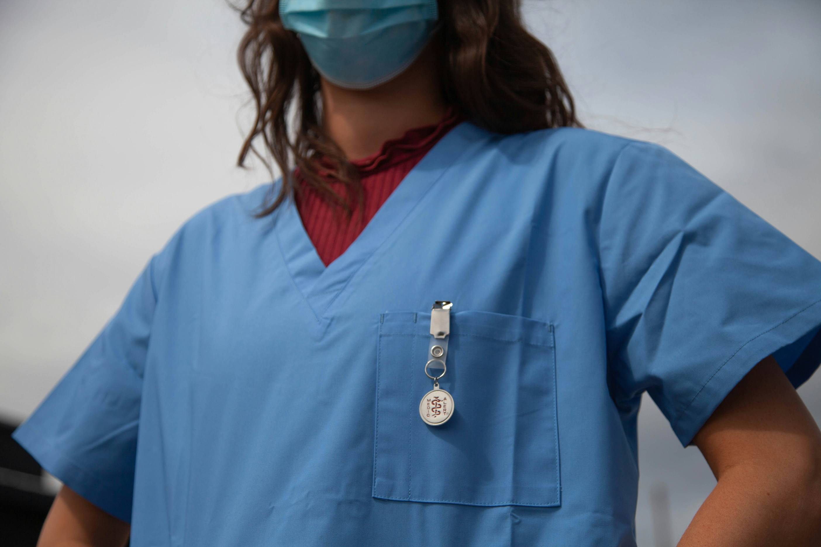 closeup of blue scrubs