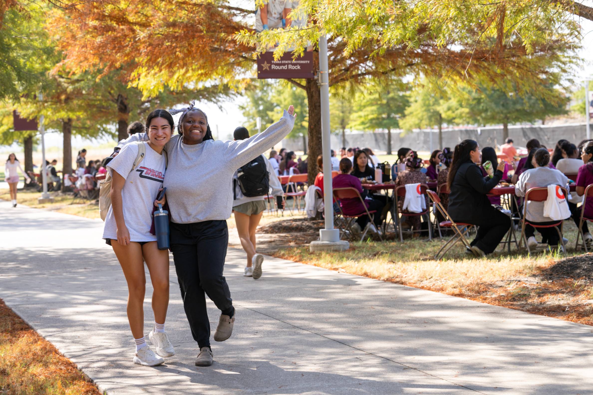 two students walking