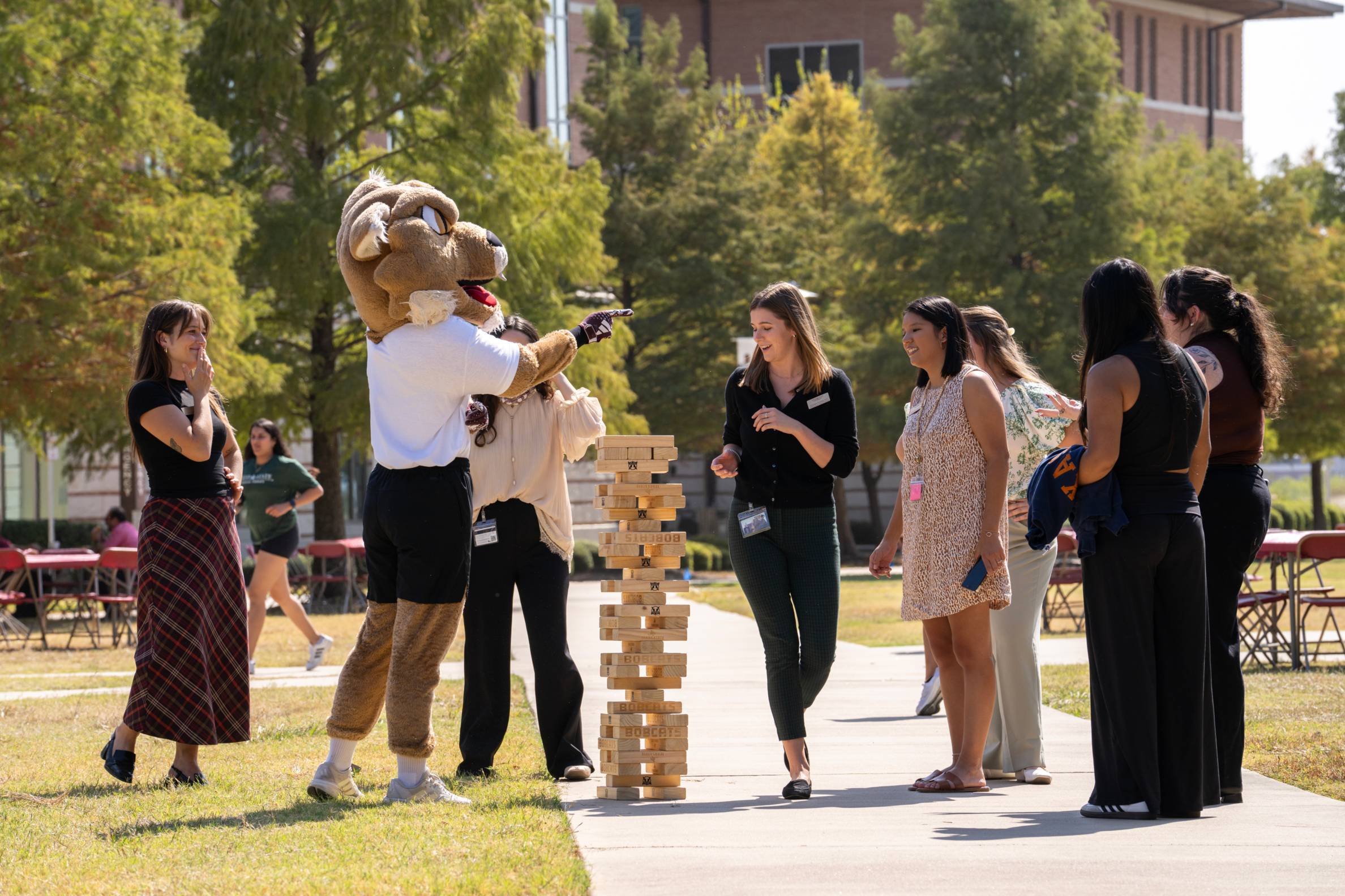students playing jenga