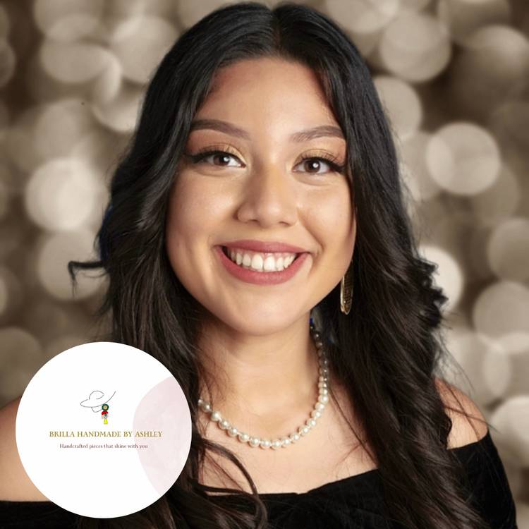 Ashley Samaniego headshot and Brilla Handmade logo in the bottom left corner 