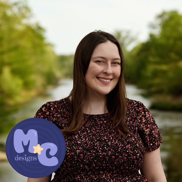 MADELINE CARPENTER headshot with the logo design in the bottom left corner 