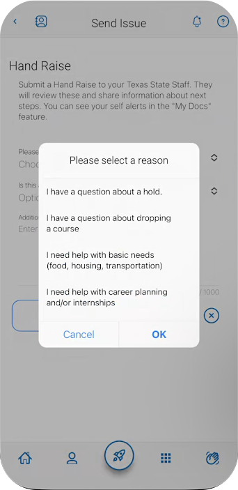 Example of what the Hand Raise screen looks like