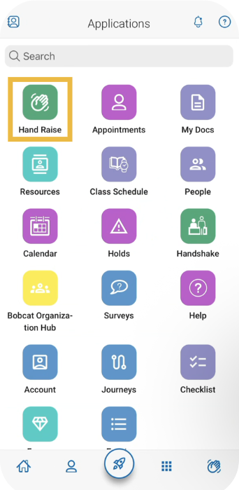 Handraise Step 1 - select handraise icon on home screen