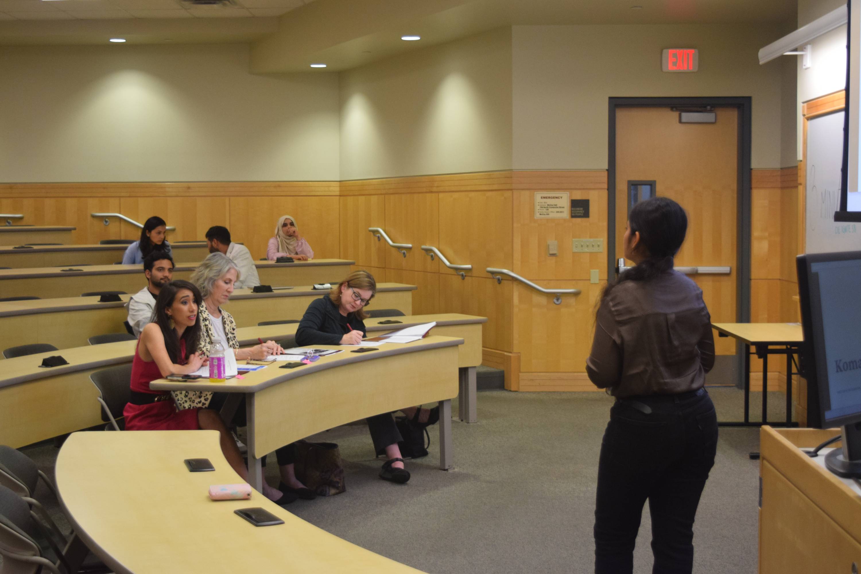 A participant giving her pitch to a panel of judges during the pitch competition at Ignite 3.0.