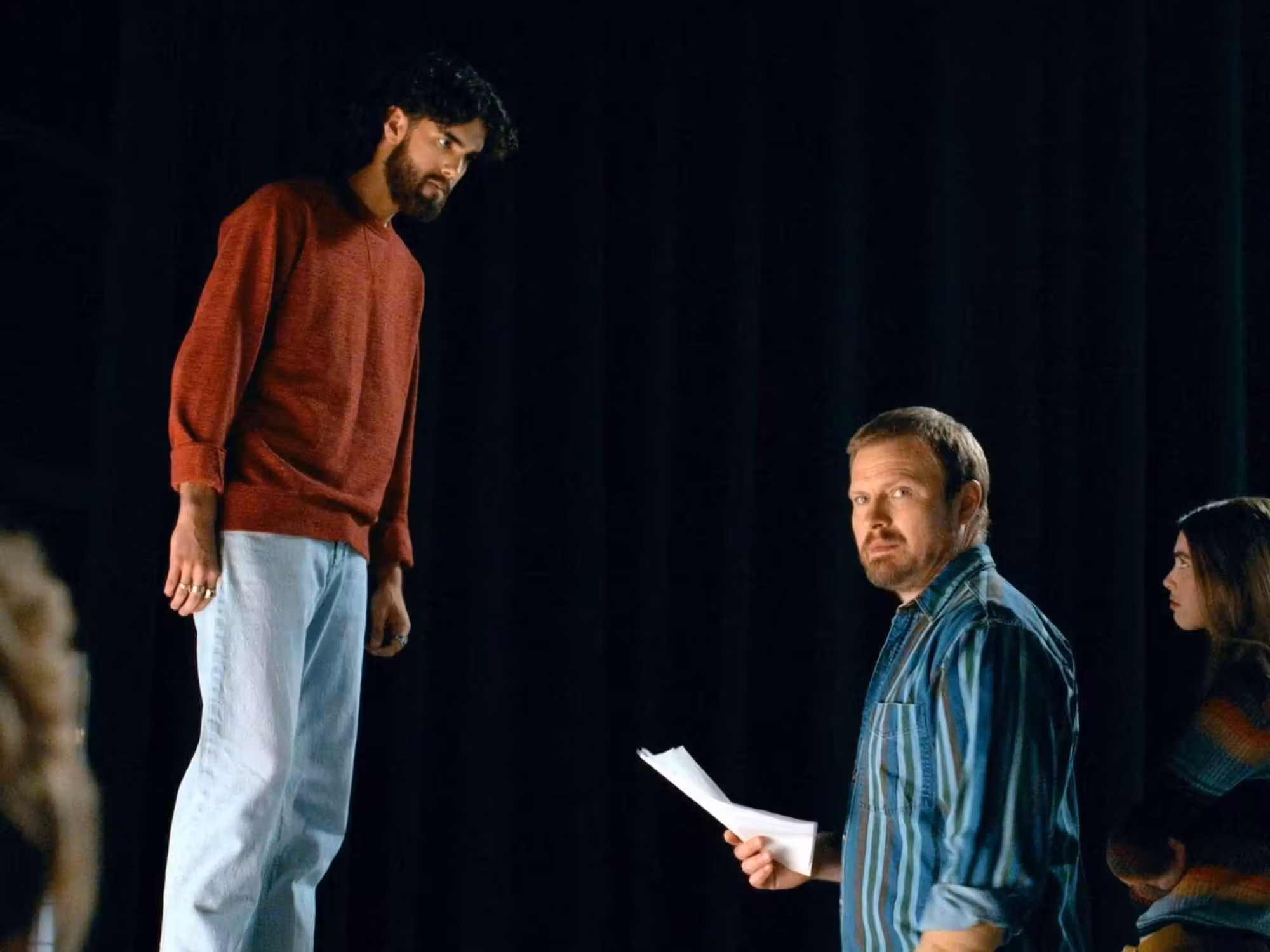 Ethan Cruz and Justin Arnold in from a scene in Leads, a movie that debuted at the Tribeca Film Festival directed by Bryan Poyser with a crew from Texas State's film program. Behind-the-scenes shot from Leads I