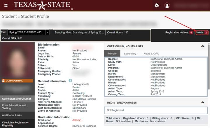 SSB Student Records Menu