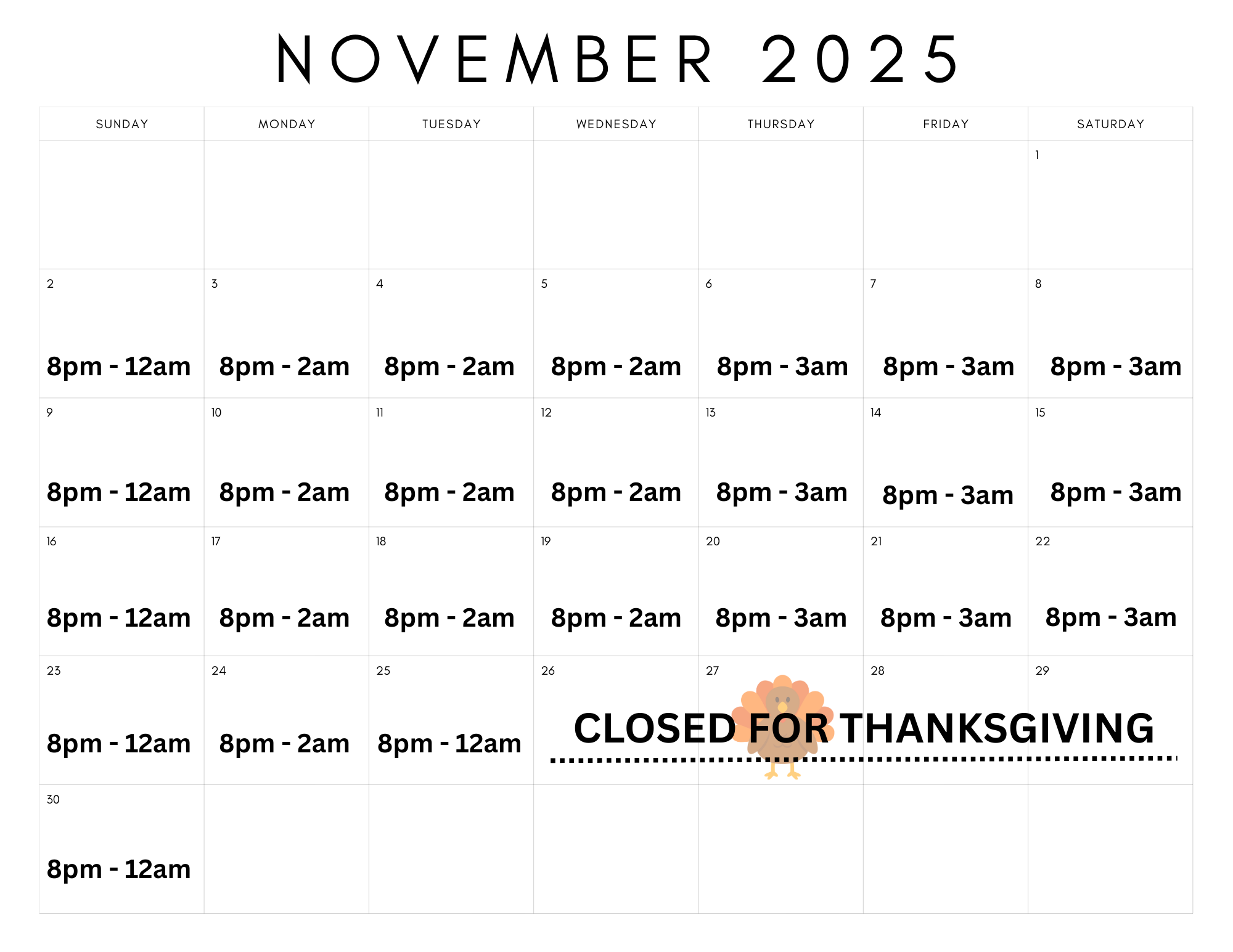 November 2025 Schedule 