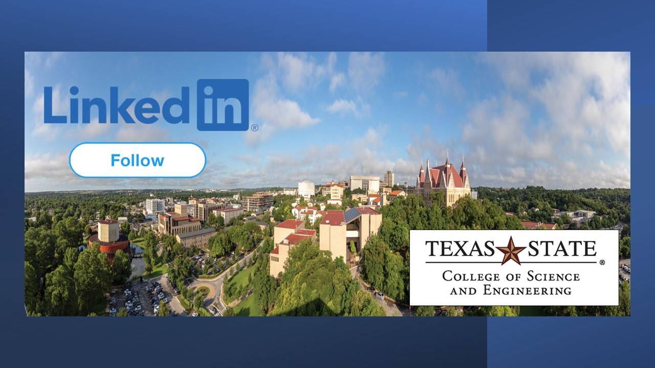 Image of the LinkedIn logo above an aerial view of campus