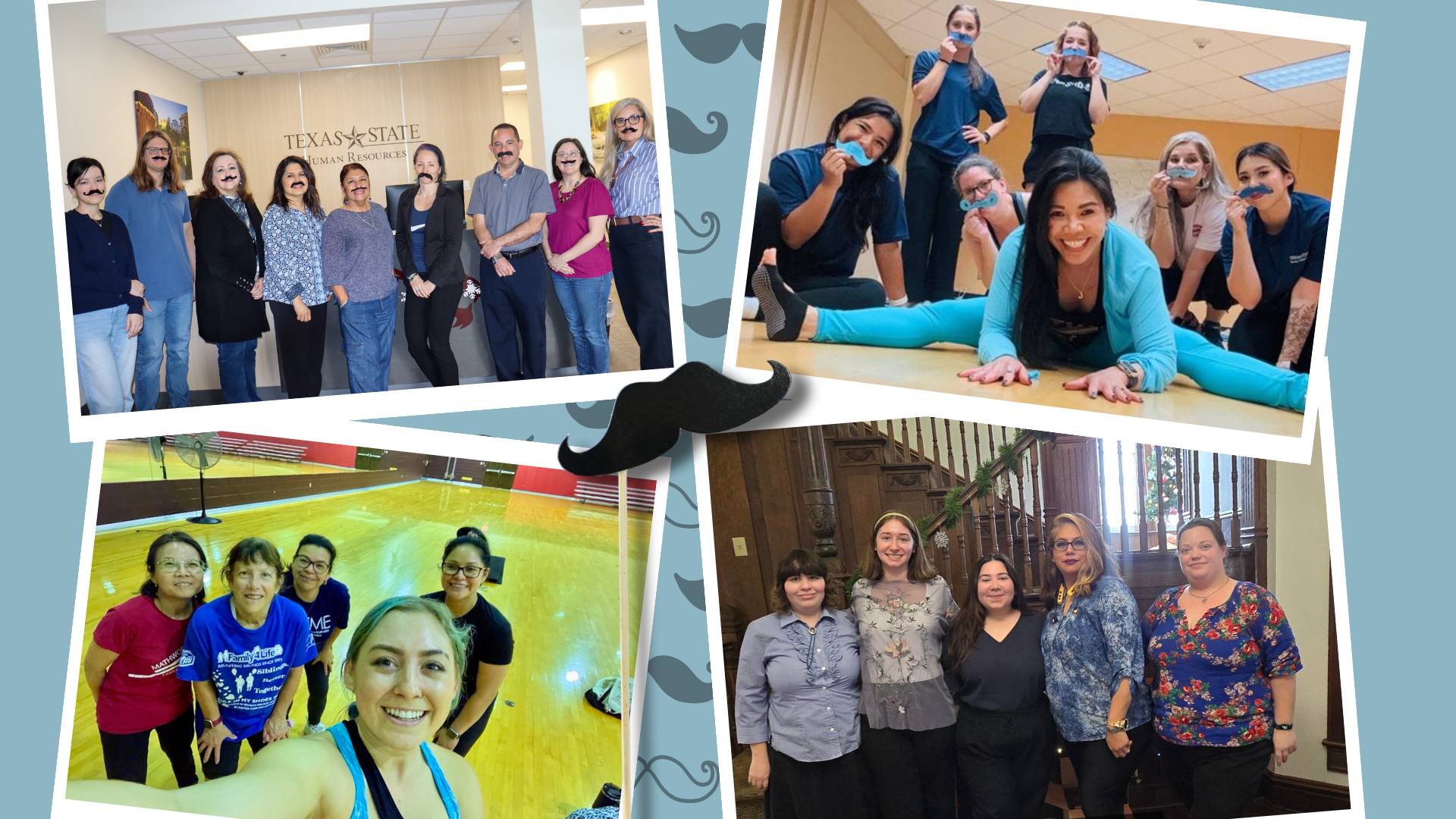 a photo collage of employees wearing blue
