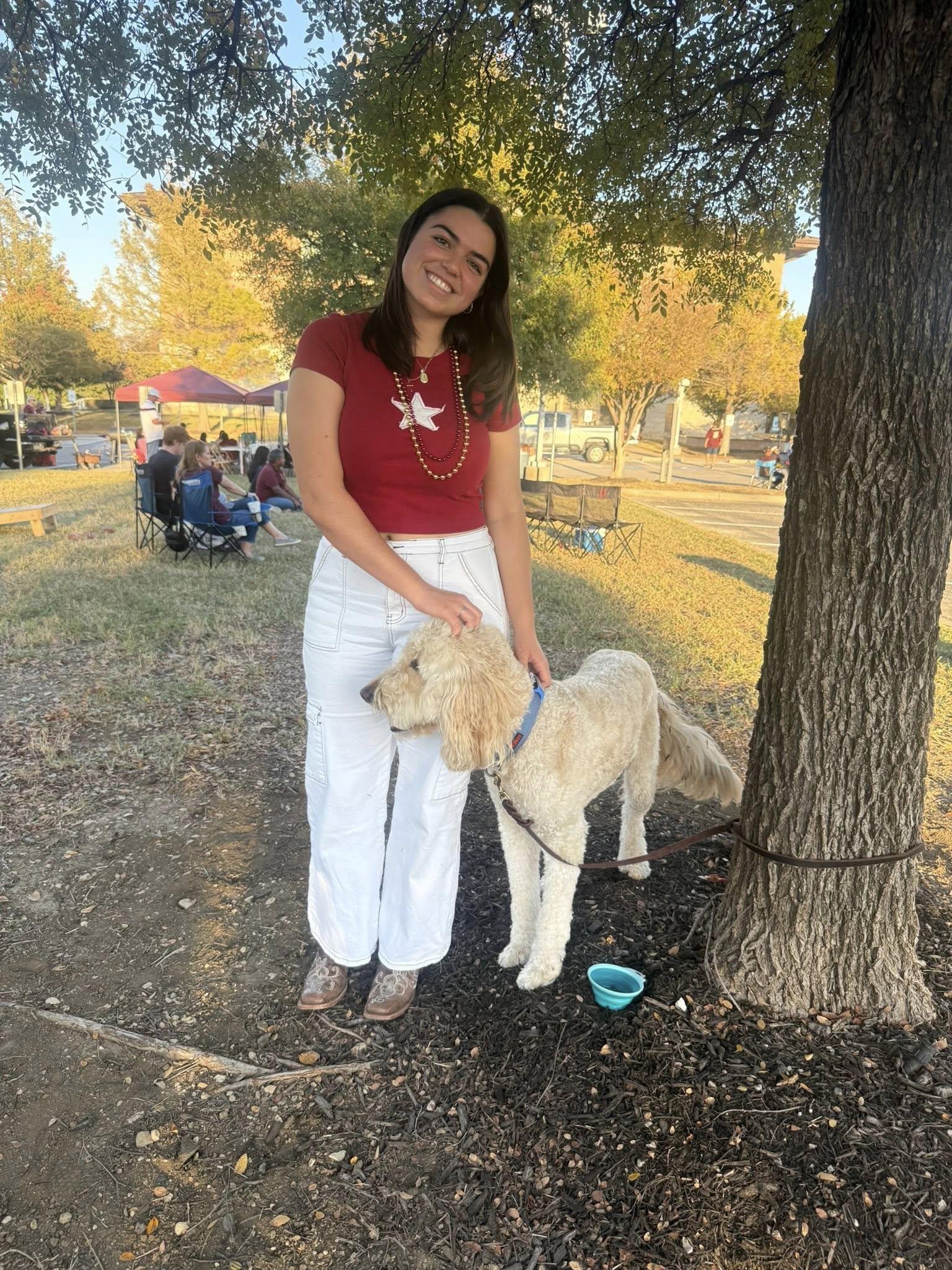 a student with a dog