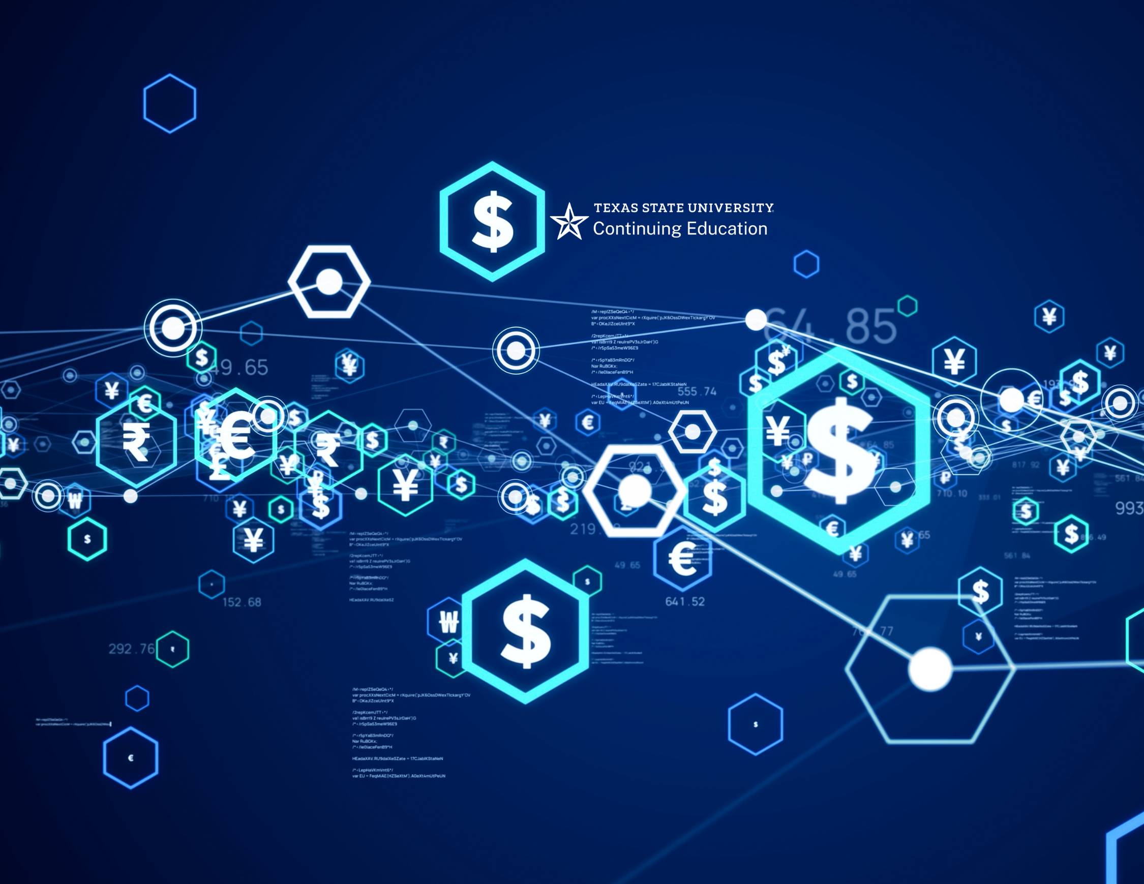 several icons in light blue over a dark blue background