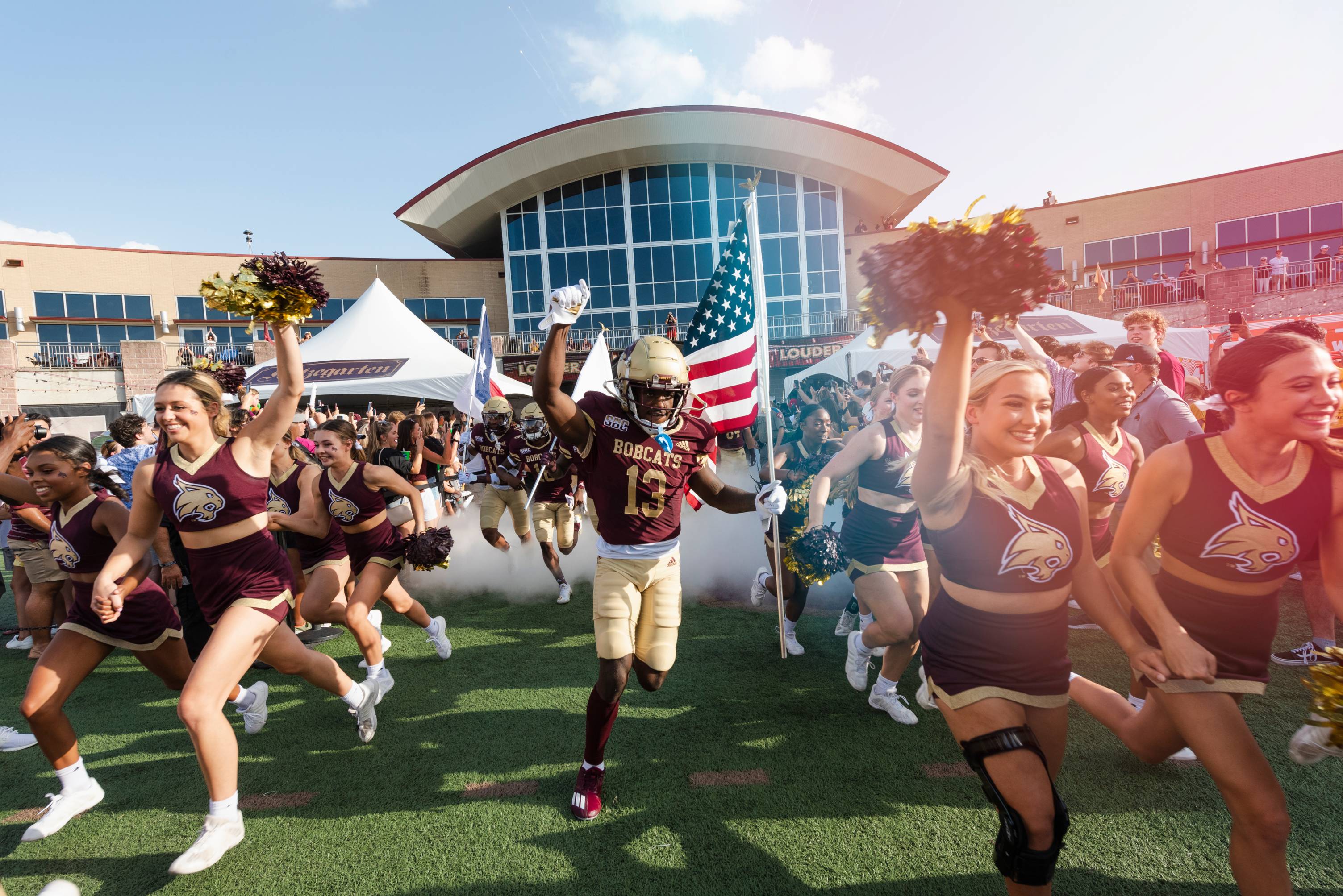 Football players running