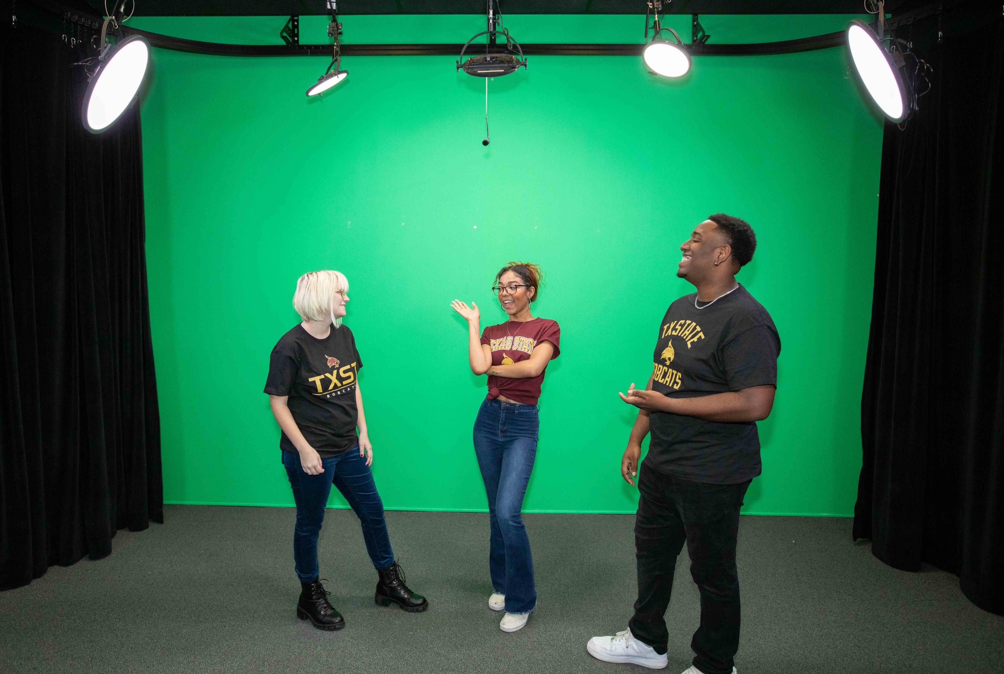 A video studio with greenscreen