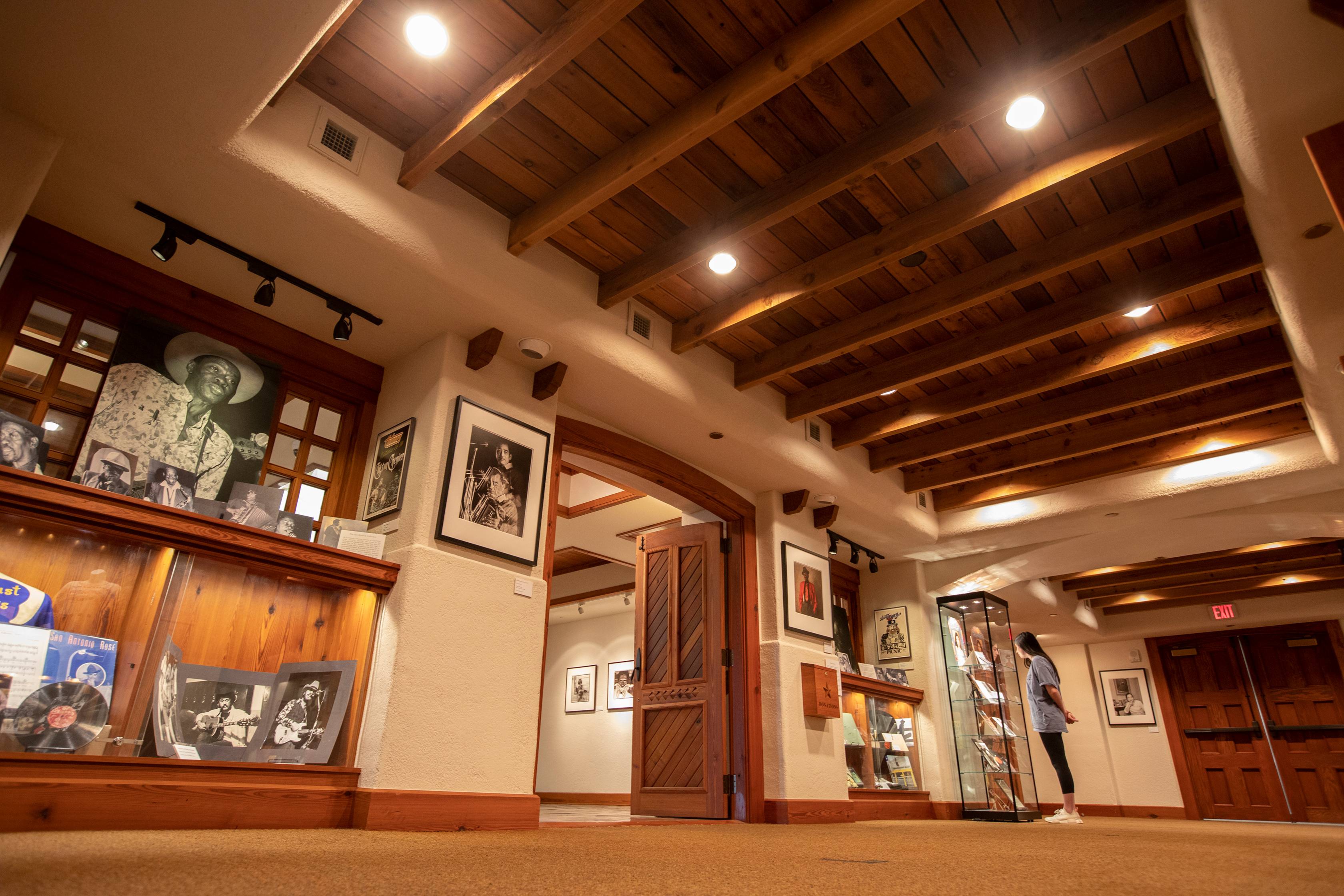 view of multiple showcases in the wittliff collections. 