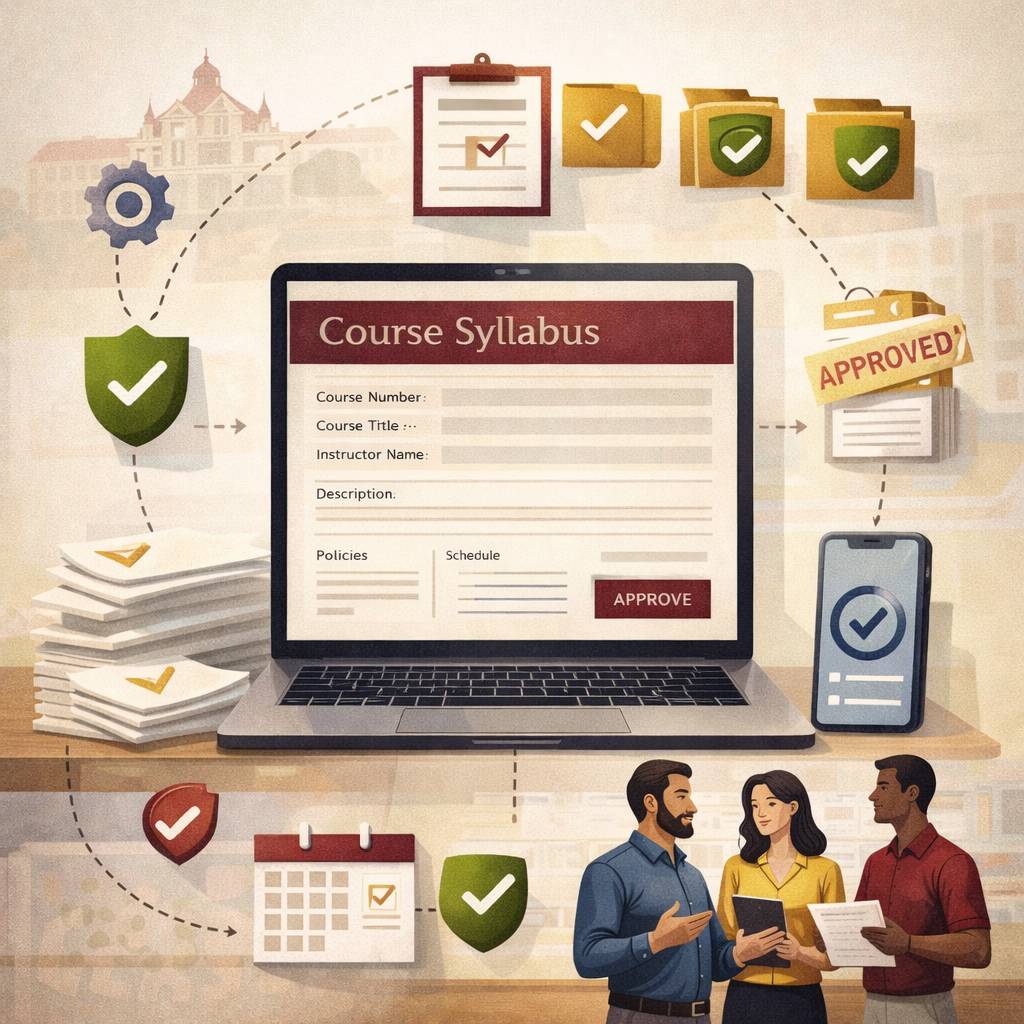 Image of a laptop with "course syllabus" on the screen