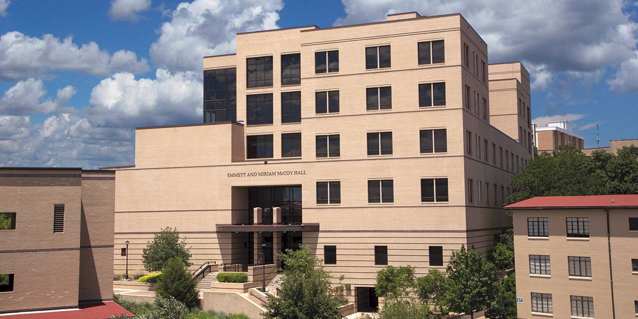 Exterior of McCoy Hall from a distance