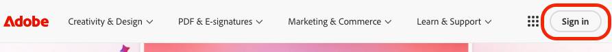 Sign in button at Adobe