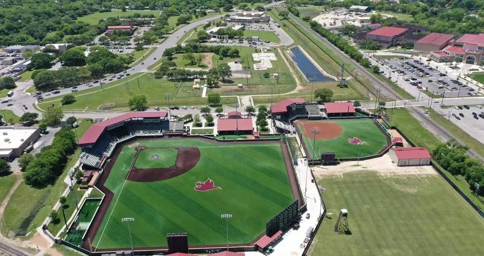 aerial view of txst baseball and softball fields