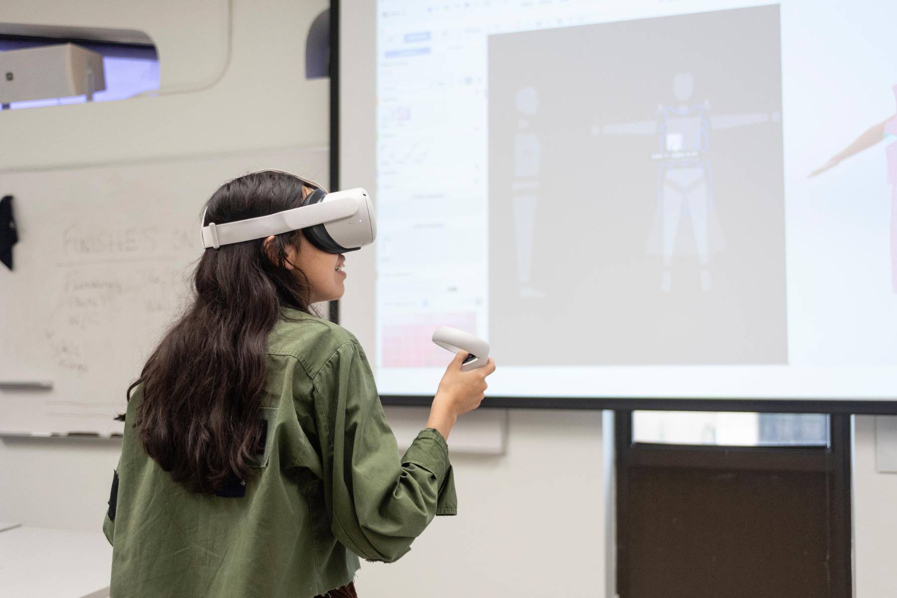 A student with a VR headset on.