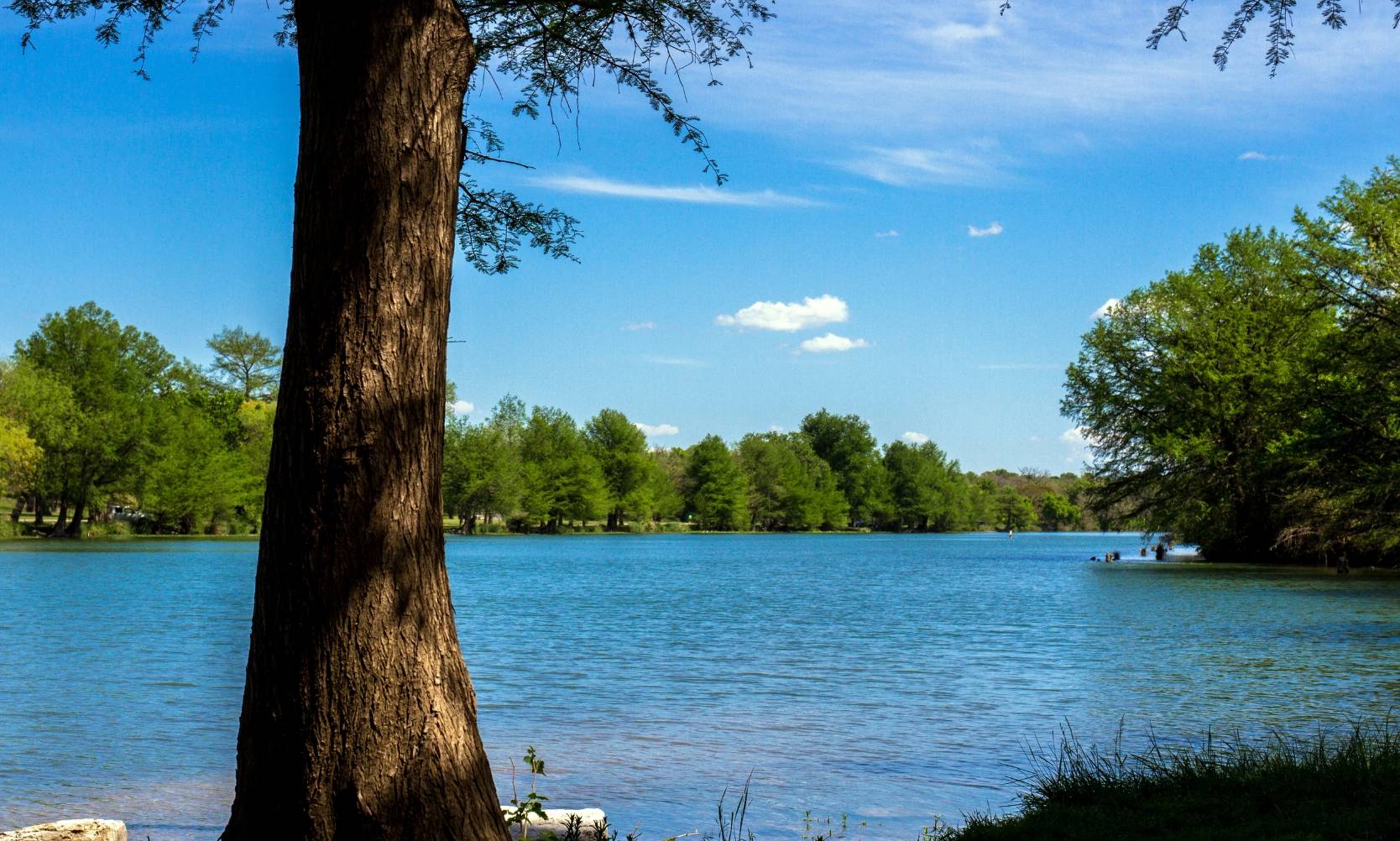 The Guadalupe River runs through a park in Kerrville, Texas