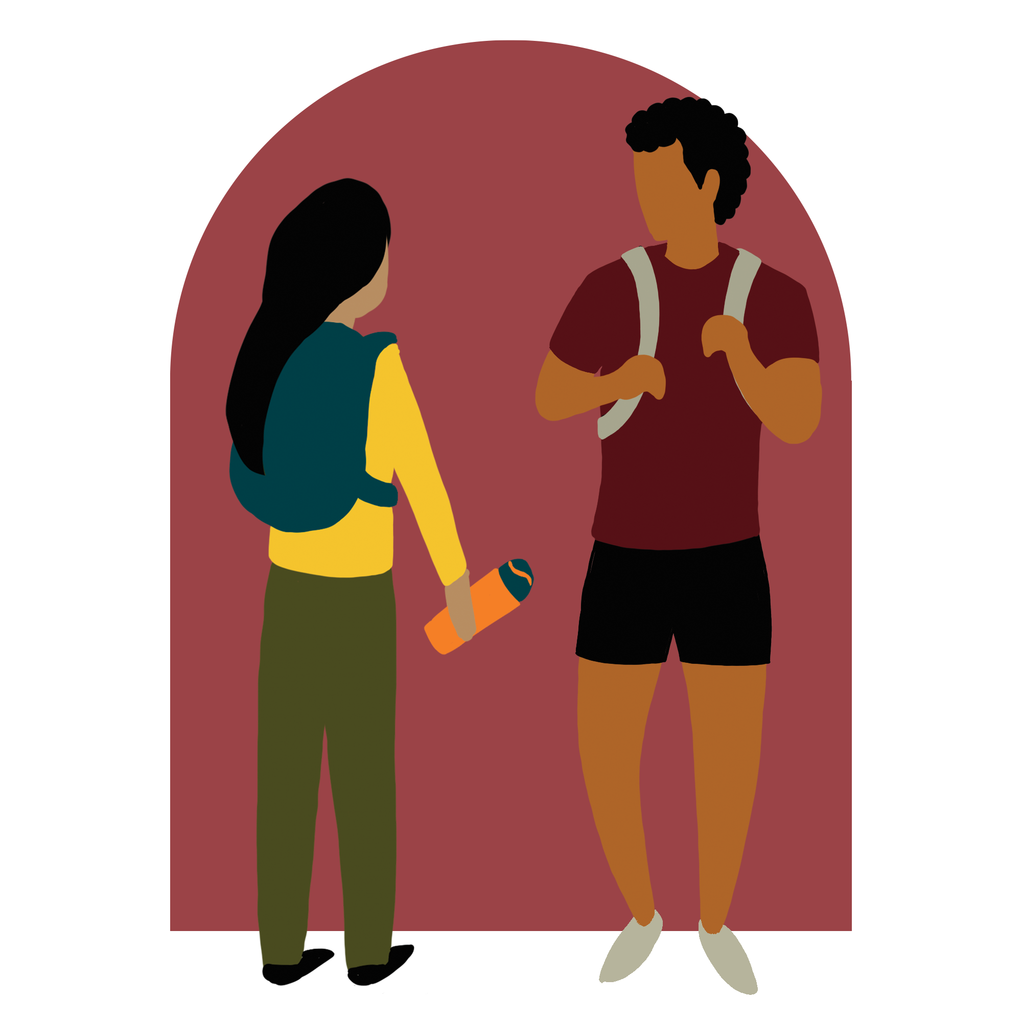 An illustration of two students talking