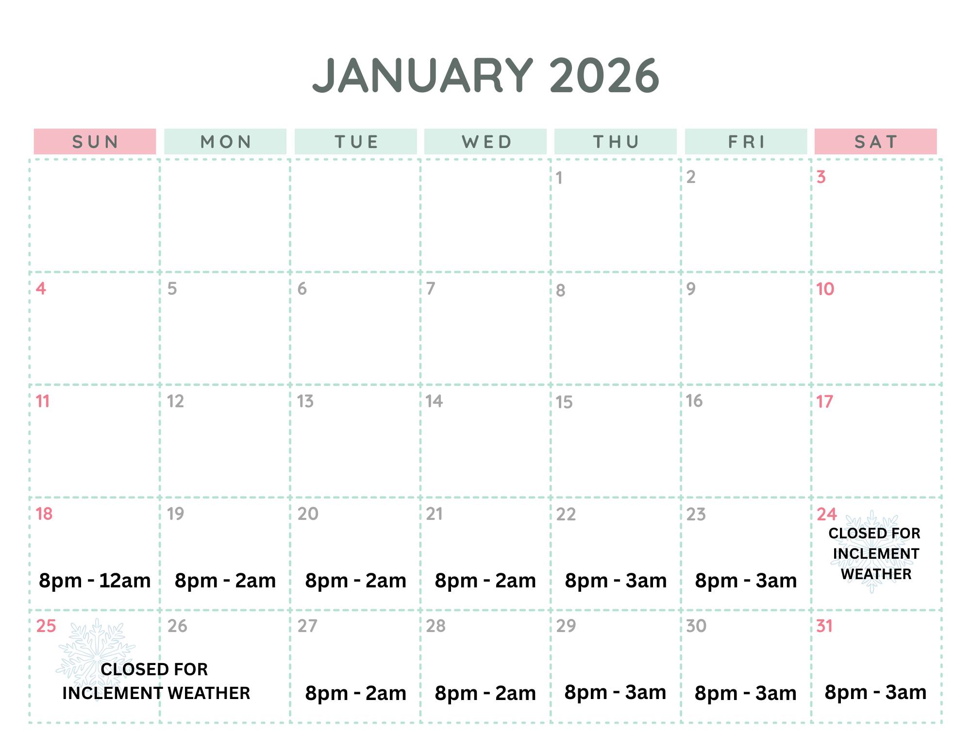 Jan 2026 Schedule 