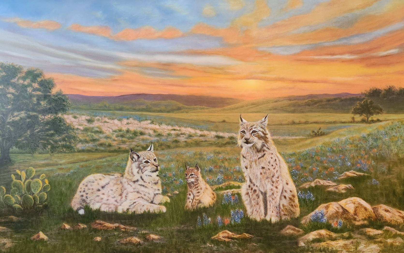Bobcat familly painting