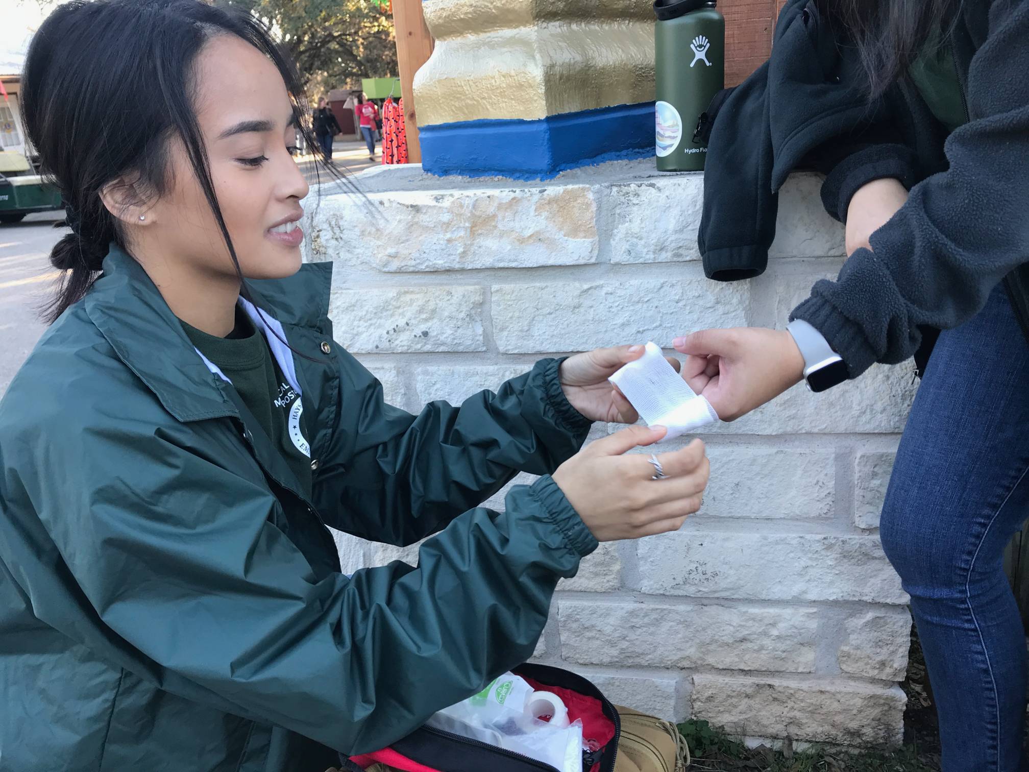 Treating a burn patient at the Wimberley Market Day