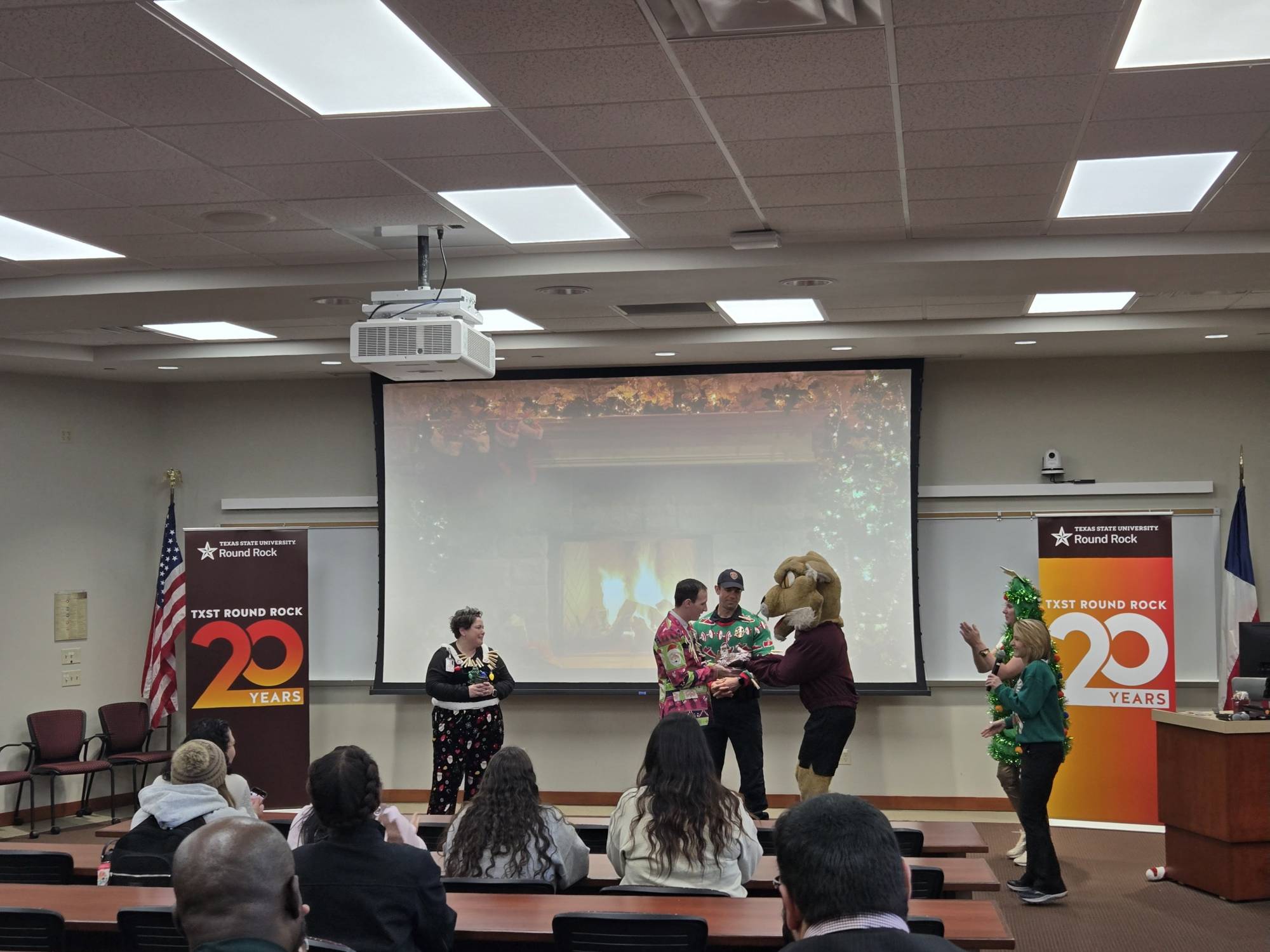 Ugly sweater winner.