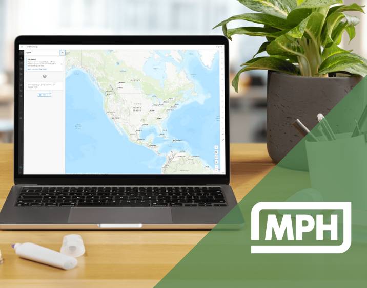 Mapping Public Health Logo overlayed on an image of a laptop displaying a map