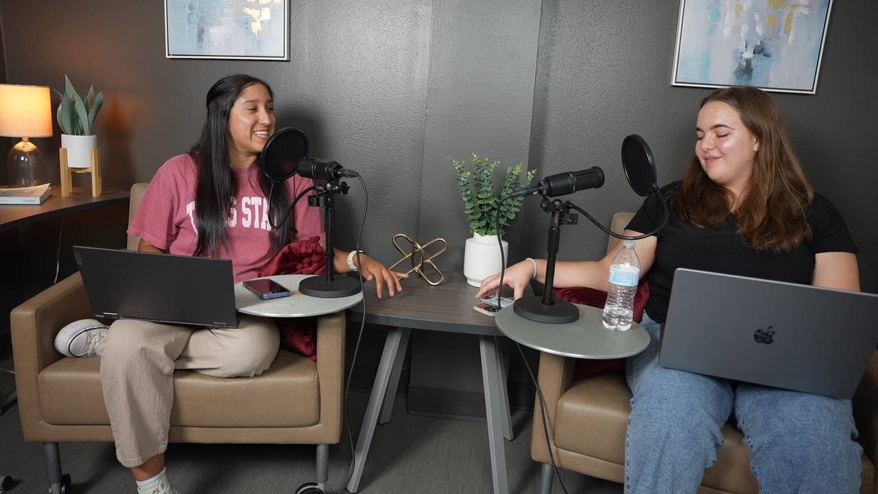 Students podcasting in the Creator Studio