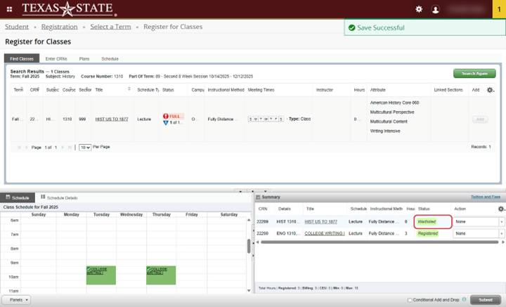 Waitlist Confirmation