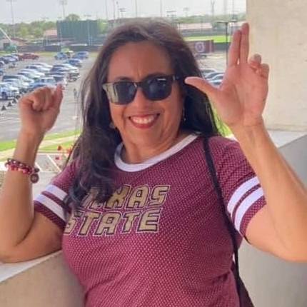 Sylvia at a Texas State football game