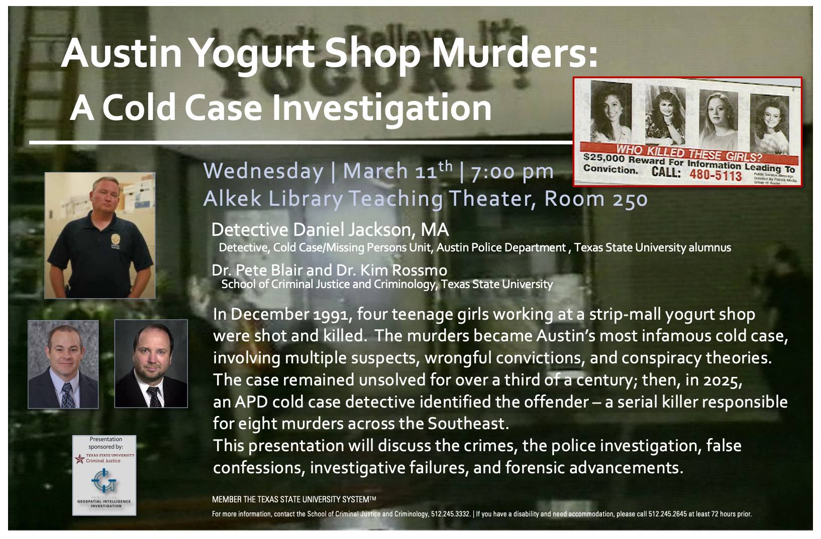 Poster with event information and pictures of presenters